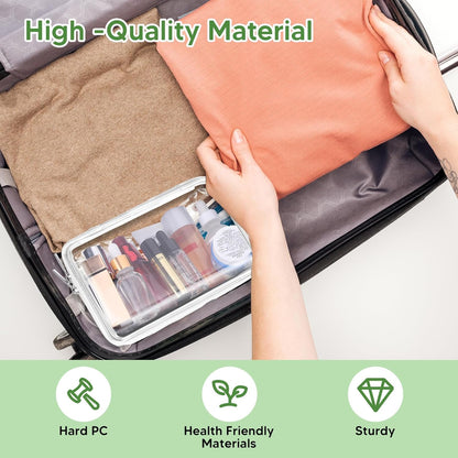 2 Pcs Clear Hard Zipper Case, Hard PC Plastic Cosmetic Travel Bag, Portable Travel Organizer Bins, Durable Makeup Bags for Toy Storage, Pencil Case(White Zipper)