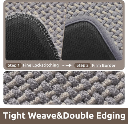 AMOAMI Chenille Bath Mat Super Absorbent Bathroom Mat Quick Dry Bath Mats for Bathroom Rubber Backed Bathroom Rugs Non Slip Washable Fit Under Door, Front of Bathtub, Sink, LIGHTGREY&Beige 24"x36"