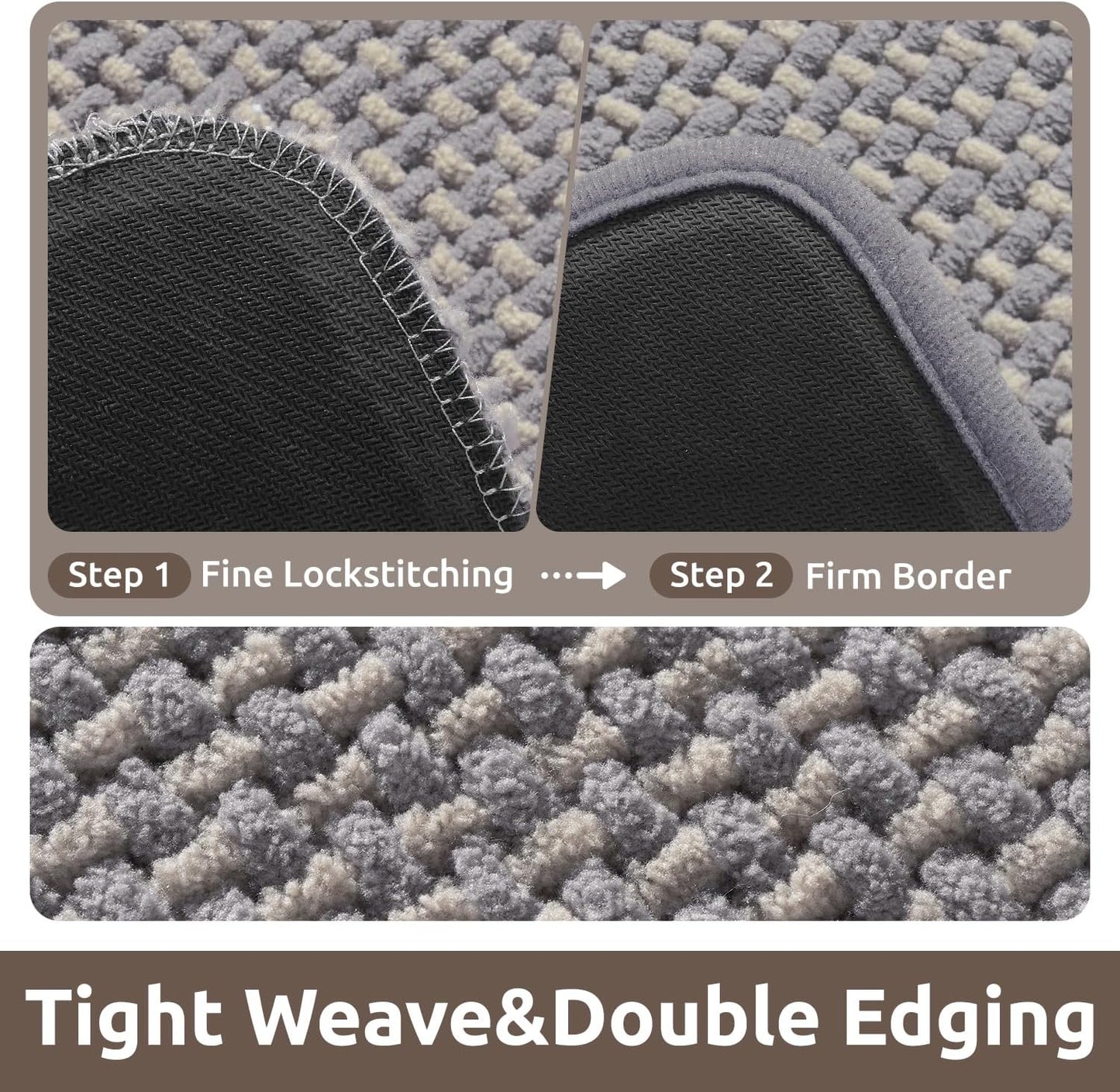 AMOAMI Chenille Bath Mat Super Absorbent Bathroom Mat Quick Dry Bath Mats for Bathroom Rubber Backed Bathroom Rugs Non Slip Washable Fit Under Door, Front of Bathtub, Sink, LIGHTGREY&Beige 17"x24"