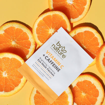 By Nature Vitamin C + Caffeine Brightening + Hydrating Under Eye Mask Patches - Energizing + Replenishing Eye Patches for Dark Circles - Skincare from New Zealand - Under Eye Patches - 5 Pairs