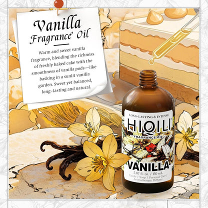 HIQILI Vanilla Fragrance Oil for Body Spray, Diffuser Use, Essential Oil for Candle, Soap, and Women Perfume Making - 5.07 Fl Oz