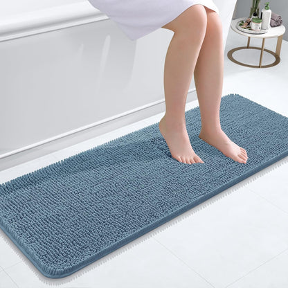 OLANLY Bathroom Rugs 47x17, Extra Soft Absorbent Chenille Bath Rugs, Rubber Backing Quick Dry, Machine Washable Bath Mats for Bathroom Floor, Tub and Shower, Home Decor Accessories, Airy Blue