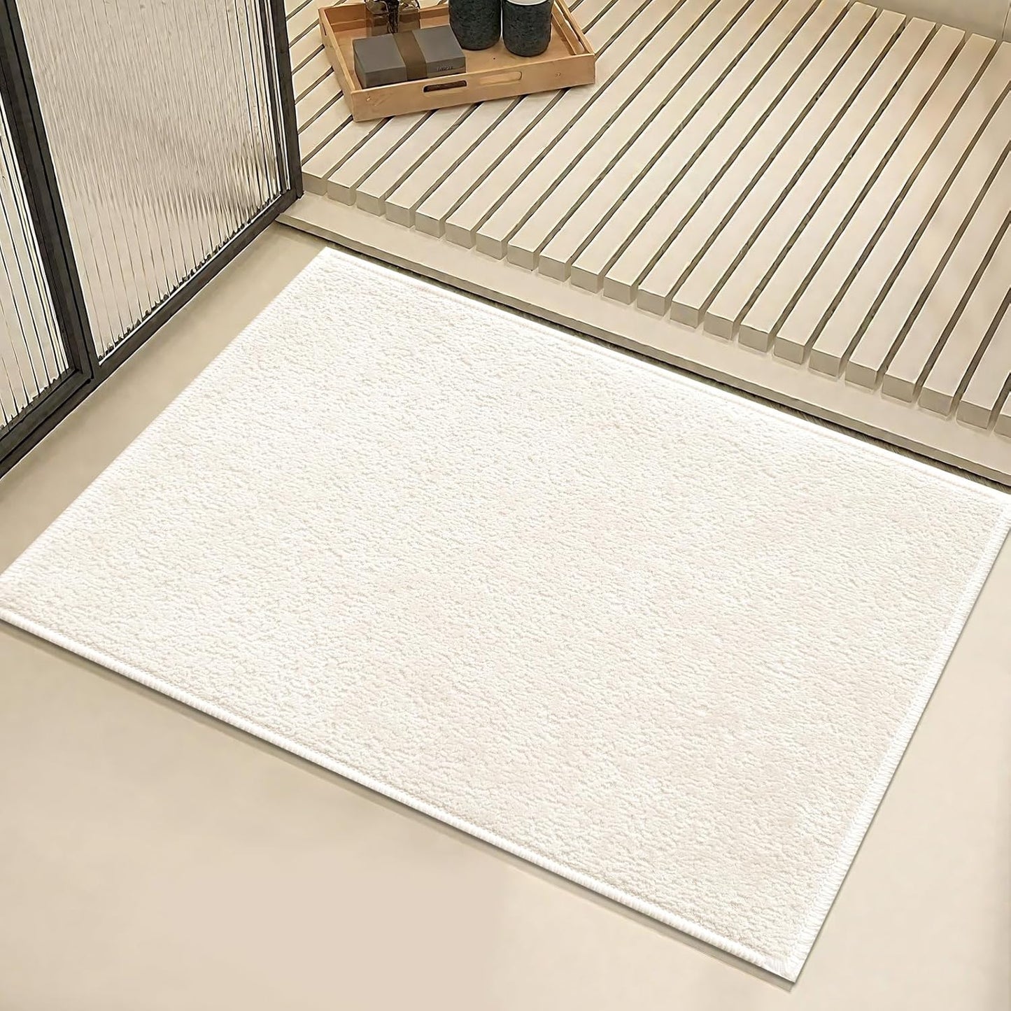 Bath Mat-Non-Slip Bathroom Floor Mats-Absorbent Quick Dry Low Pile Bathroom Rugs Fit Under Door-Bath Rug for Sink,Bathtub,Shower Room,24"×36",White