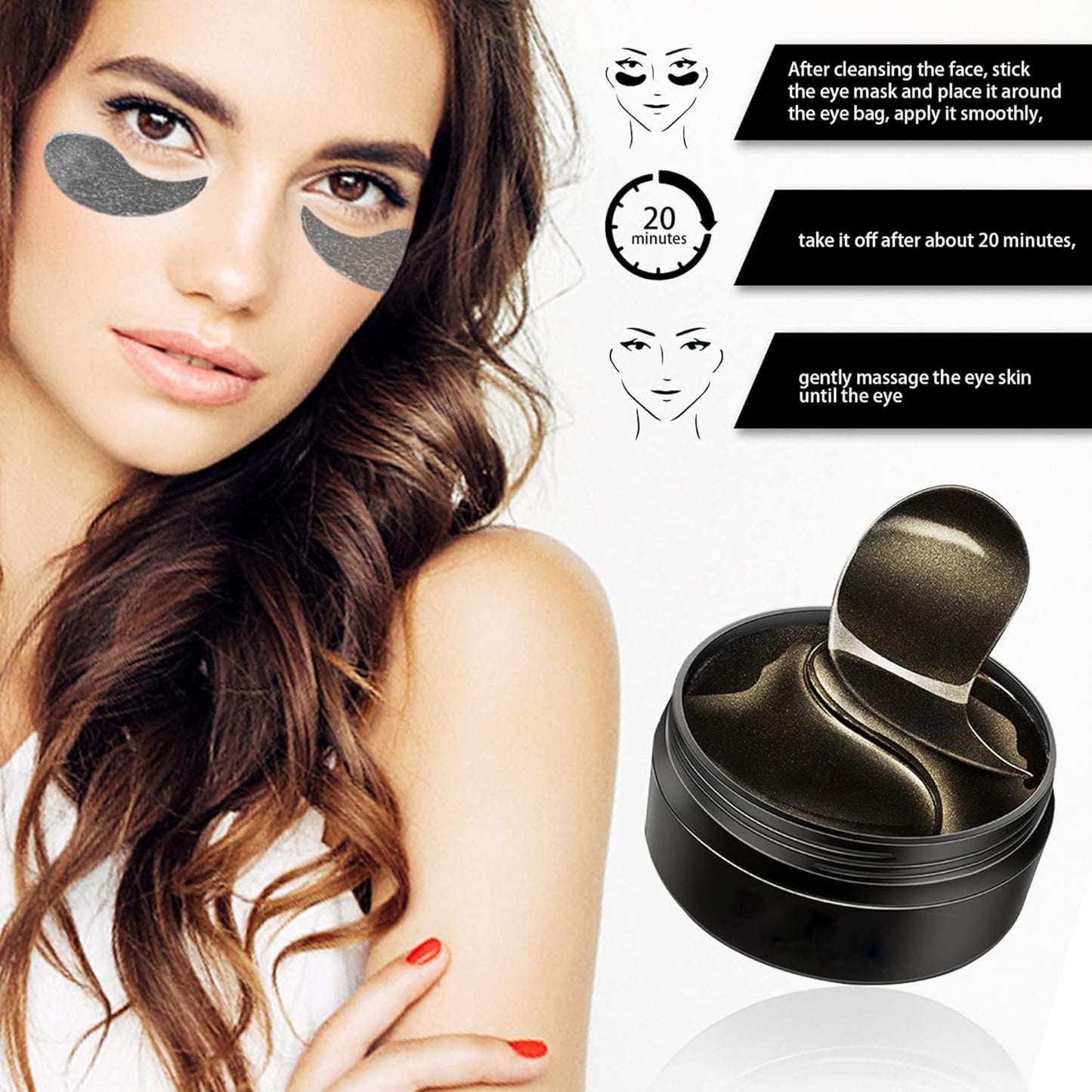 30 Pairs Eye Mask Patches,Collagen Crystal Under Eye Pads for Dark Circles,Puffiness & Wrinkles,Eye Bags,Anti-Aging,Firms Gel Eye Mask Patches for Puffy Eyes Adult, (Black Pearl)