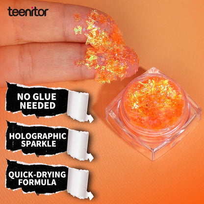 Teenitor Face Glitter, Orange Body Glitter Gel, Holographic Glitter for Face and Body, Hair, Makeup for Festival Party Cheer Makeup