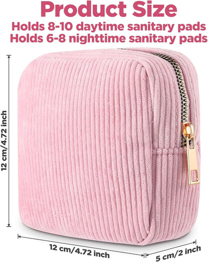Sanitary Pouch Corduroy Period Pouches for Teen Girls Zipper Portable Period Bag for Teen Girls Cosmetic Bag for Women(Pink)