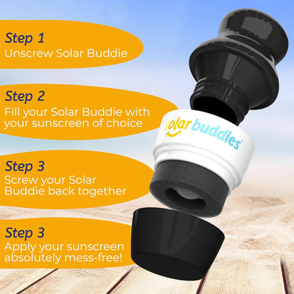 Solar Buddies Sunscreen Applicator - Single Black - Refillable Roll on Sponge Sunscreen, Suncream & Lotion Applicator For Kids, Adults & Families - Holds 3.4fl oz, Perfect Size for Travel