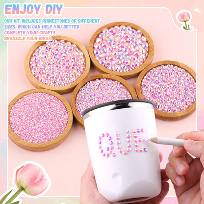 30000Pcs Resin Rhinestones for Bedazzling with 3Pcs B7000 Jewelry Glue, Light Pink AB Flatback Gems Rhinestones for Crafting, Clothing Tumblers Mugs Shoes Fabric Decor Nail Art