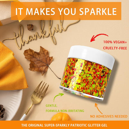 Thanksgiving Fall Glitter Gel for Body, Face, Hair and Lip, Color Changing Glitter Gel Under Light (Thanksgiving)