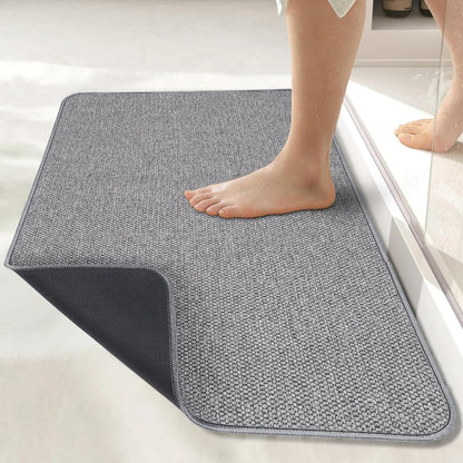 Bath Mat,Ultra Thin Bathroom Runner Rugs,Large Bath Mats for Bathroom,Quick Dry,Non-Slip,Machine Washable,Low Pile,Bath Rug,Shower Outside,Sink,Home Decor Accessories.Grey,1'5"x2'11"（17x35inch）
