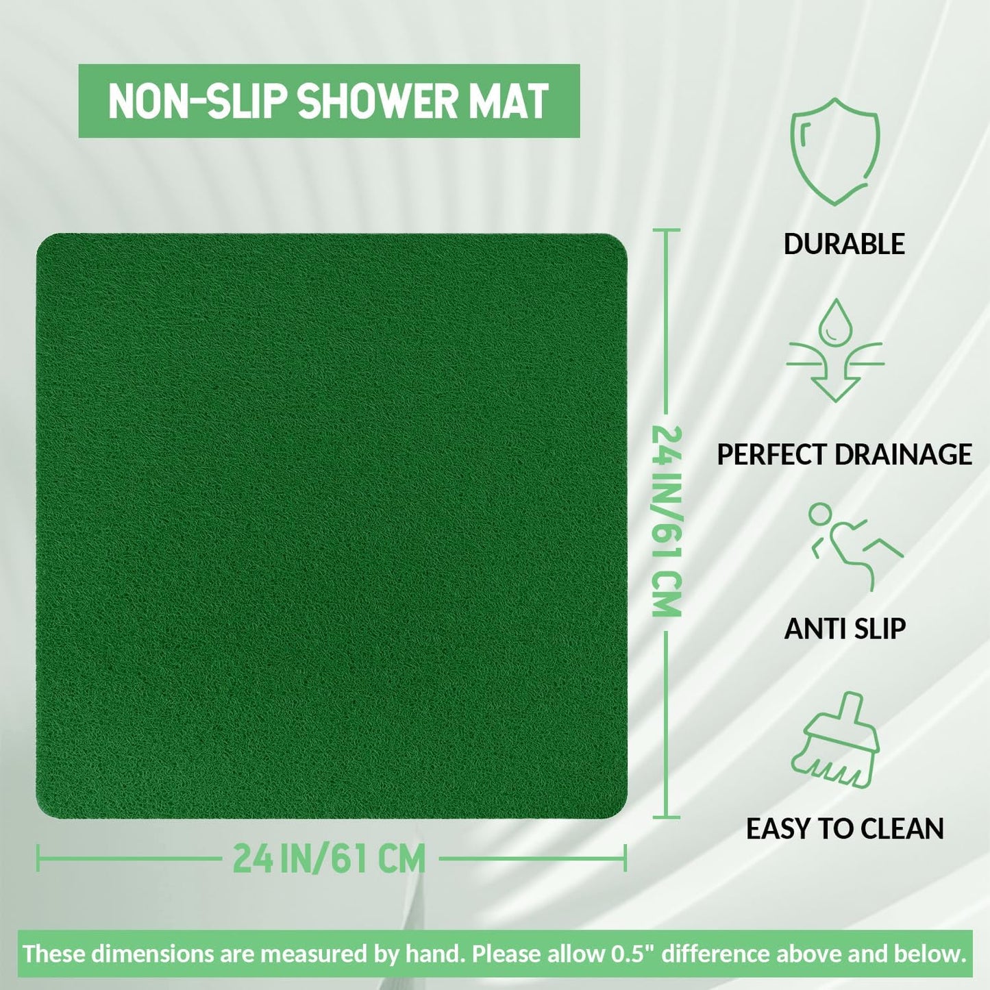 Non-Slip Bathtub Mat, Anti Slip Shower Mat, Fast Drying Bathtub Mats, Foot Scrubber Mat, Anti Slip Mat for Tub, Floor, Bathroom, Kitchen, Home, Hotel (Dark Green 24"×24")