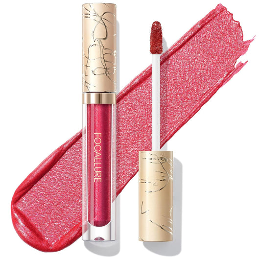 FOCALLURE Metallic Liquid Lipstick,Non Stick Cup Lip Gloss,High Impact Lip Color with Transfer-proof Wear,Long Lasting & Waterproof Lipstick Makeup for Women,RD06 FULL HOT
