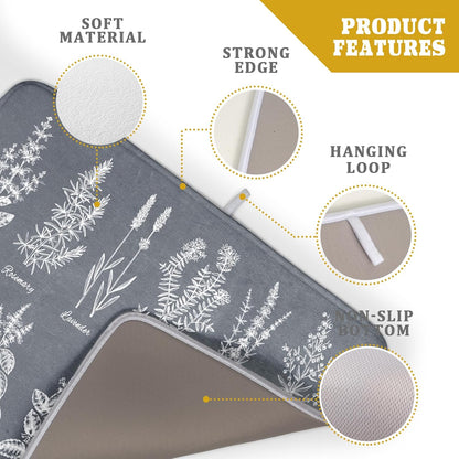 Flower Herbs Dish Drying Mat Wild Plant Dish Rack Mat with Hanging Loop Fast Dry Dish Drainer Pad for Kitchen Counter Sink 18x24 Inch