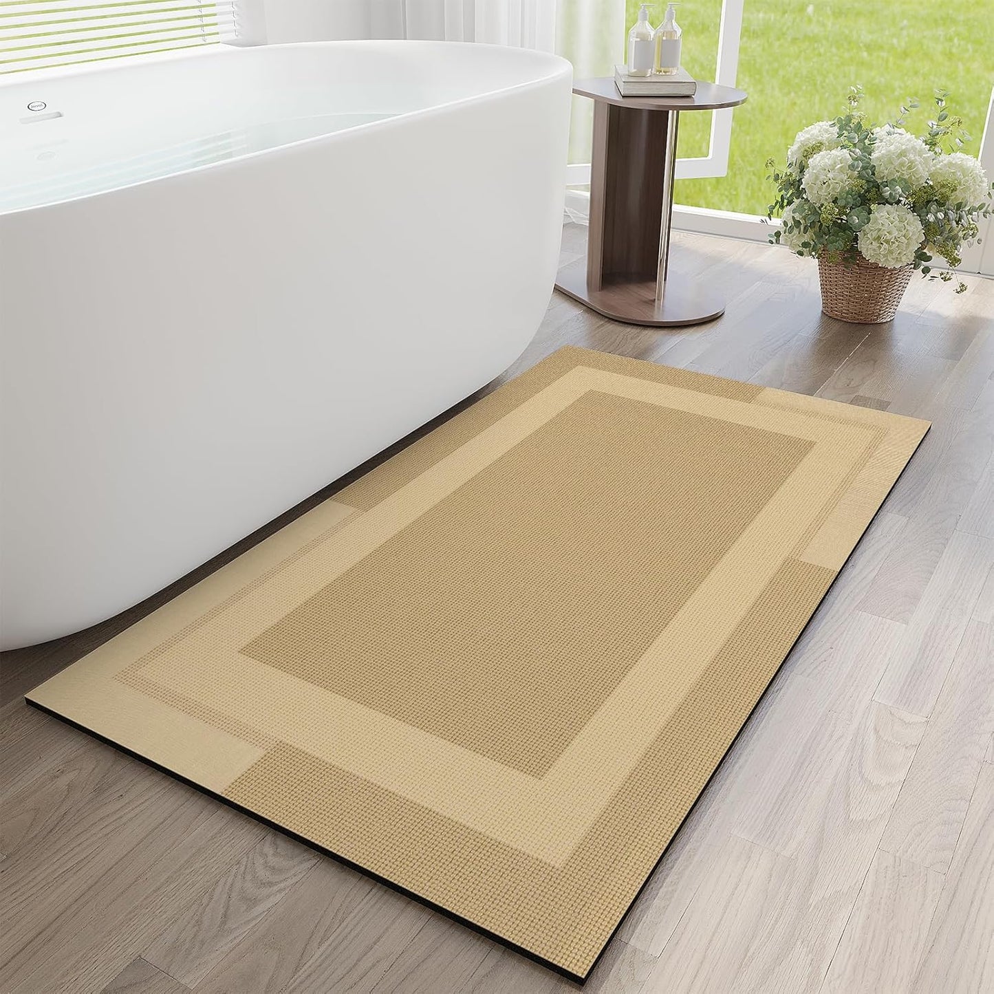 Non Slip Long Bath Mat Bathroom Runner, Rubber Backing Ultra Thin Bathroom Rugs Fit Under Door Quick Dry Super Absorbent Washable Bath Rug Shower Mat for Bathtub Sink Floor, Brown 24"x48"