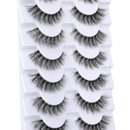 JIMIRE Lashes with Clear Band Demi-Wispies Fluffy Faux Mink Eyelashes Wispy Cat-Eye False Eyelashes Natural Look 7 Pairs Pack