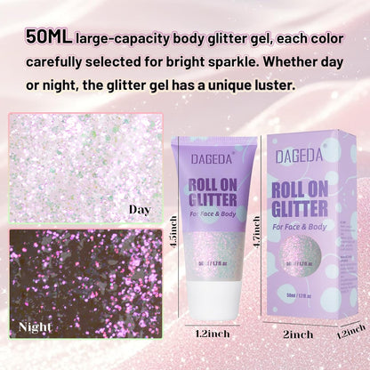 DAGEDAl Roll-on Body Glitter,Holographic Eye Face Hair Glitter Gel for Festival Outfit Mermaid Accessories,Chameleon Color Body Shimmer Makeup Rave Outfits Accessories for Women 50ml(Sparkling Pink)
