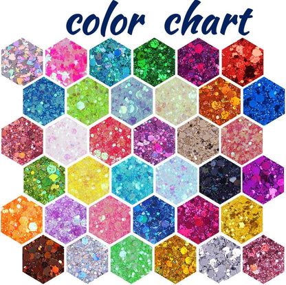 Multicolored Chunky & Fine Glitter Mix, 36 Colors Chunky Sequins & Powder Mix - Iridescent Cosmetic Glitter Flakes for Nail Art, Face, Body, Eyes & Crafts