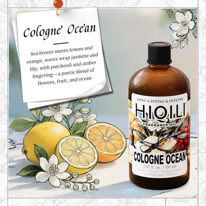 HIQILI Cologne Ocean Fragrance Oil for Making Candle, Bath Bombs, Home Diffuser, Long-Lasting Scents for Hair & Body - 5.07 Fl Oz