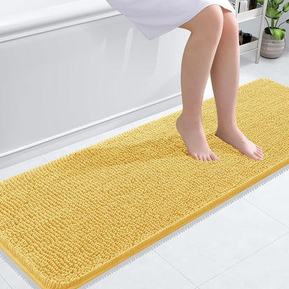 OLANLY Bathroom Rugs 59x20, Extra Soft Absorbent Chenille Bath Rugs, Rubber Backing Quick Dry, Machine Washable Bath Mats for Bathroom Floor, Tub and Shower, Home Decor Accessories, Yellow