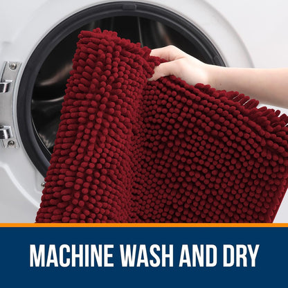 OLANLY Bathroom Rugs 47x20, Extra Soft Absorbent Chenille Bath Rugs, Rubber Backing Quick Dry, Machine Washable Bath Mats for Bathroom Floor, Tub and Shower, Home Decor Accessories, Red