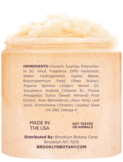 Brooklyn Botany Tropical Mango Shea Sugar Scrub for Body 10 oz – Deeply Hydrating and Gently Exfoliating Body Scrub for Women and Men - Made with Jojoba Beads