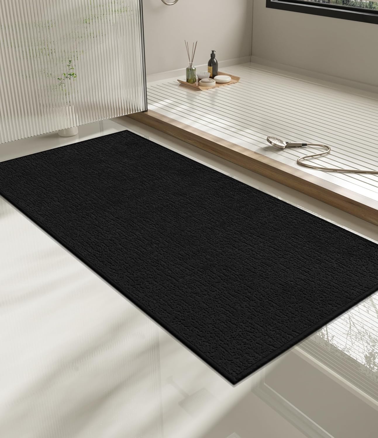 chakme Bathroom Rugs Mat 47x24, Ultra Thin Non Slip Bath Mat Quick Dry Absorbent Bath Mat for Bathroom Floor, (Black, 47"x24")