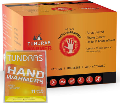 Hot Hand Warmers 11 Hours Long Lasting - 40 Count - Natural Odorless Safe Single Use Air Activated Heat Packs for Hands, Toes and Body - Up to 11 Hours of Heat - TSA Approved