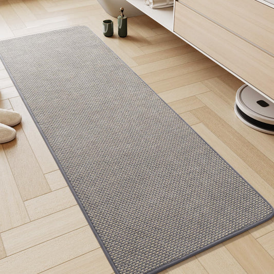 AMOAMI Chenille Bath Mat Super Absorbent Bathroom Mat Quick Dry Low Pile Bath Mats for Bathroom Washable Rubber Backed Bathroom Runners Fit Under Door, Front of Bathtub, Sink, LIGHTGREY&Beige 24"x70"