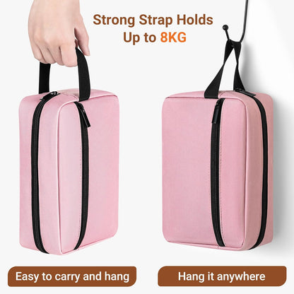 Elviros Travel Toiletry Bag for Women and Men, Lightweight Makeup Bag Hanging Dopp Kit with Compartment Cosmetic Organizer Small Tool Bag Travel Essentials, Pink