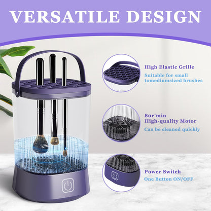 Electric Makeup Brush Cleaner Machine, Automatic Spinning Make up Brush Cleaner with 1200 mAh Rechargeable Battery, Portable Cosmetic Brush Cleaner Dryer Tool for All Size Makeup Brush (Purple)