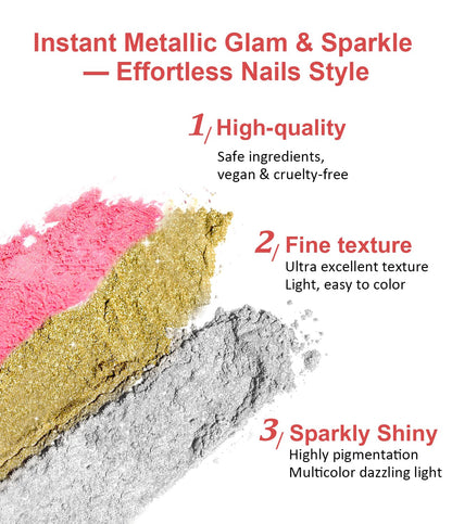Chrome Nail Powder BISHENGYF -【Fairy Effect】Gold Chrome Nail Powder Aurora Mermaid White Pearl Pink Chrome Powder For Nails, Metallic Mirror Pigment Glitter Dust For Manicure Decoration DIY