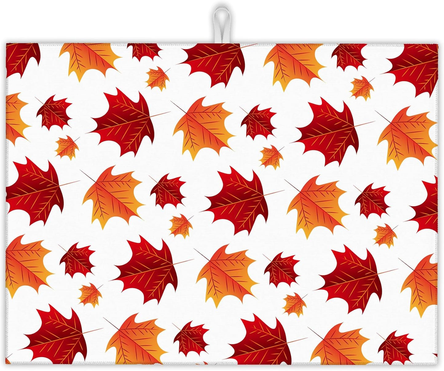 Autumn Maple Leaves Dish Drying Rack Mat for Kitchen Counter, Dish Drying Pad Absorbent Reversible Microfiber Protector for Coffee Bar Sink Countertops 18x24 Inch