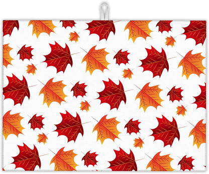 Autumn Maple Leaves Dish Drying Rack Mat for Kitchen Counter, Dish Drying Pad Absorbent Reversible Microfiber Protector for Coffee Bar Sink Countertops 18x24 Inch