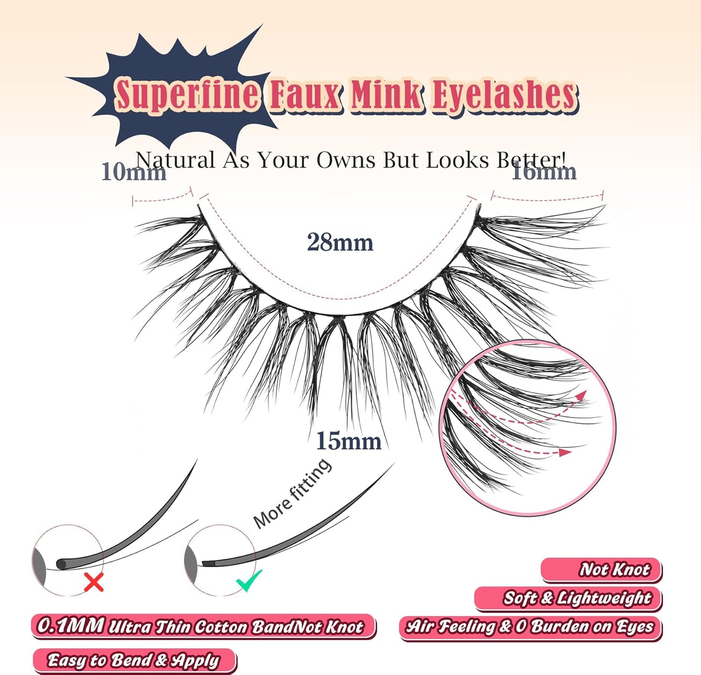 Eyelashes Natural Cat Eye Lashes Wispy C Curl 16mm Strip Lash False Eyelashes Fluffy Eye Lashes 3D Volume Wispy Eyelash Siligli 7 Pair