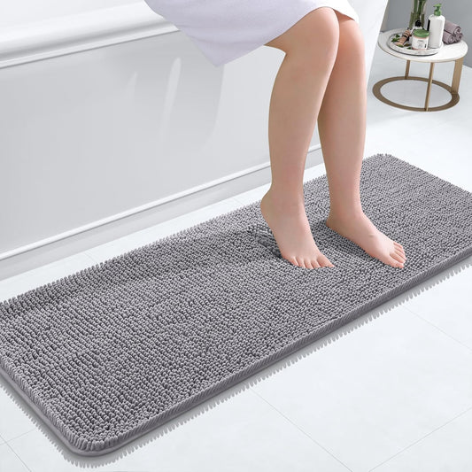 OLANLY Bathroom Rugs 47x17, Extra Soft Absorbent Chenille Bath Rugs, Rubber Backing Quick Dry, Machine Washable Bath Mats for Bathroom Floor, Tub and Shower, Home Decor Accessories, Grey