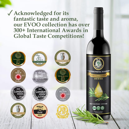 M.G. PAPPAS Rosemary Infused Olive Oil - High Polyphenol Rich Extra Virgin Olive Oil Unfiltered - Polyphenol Lab Report 650mg/kg - Cold Pressed Greek EVOO Award Winning - Rosemary Oil Cooking 12.7 Oz