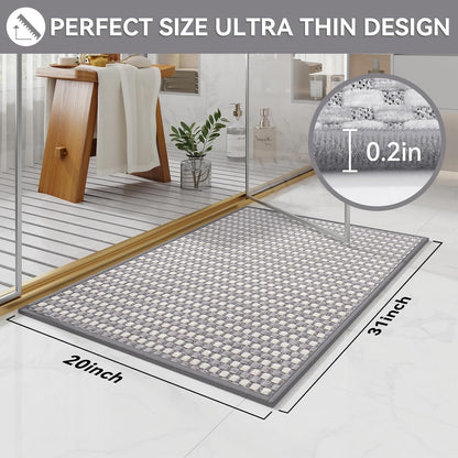 Bath Mat Bathroom Rugs Non Slip Washable, Soft Braided Ultra Thin Bath Mat, Super Absorbent Quick Dry Bath Rug Shower Mat, Rubber Backing, Fit Under Door Bathroom Floor Tub, Gray 20" x 31"