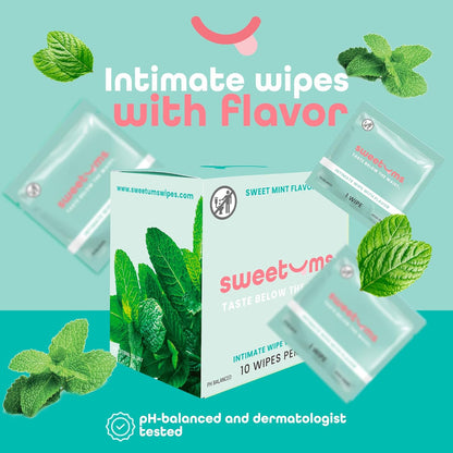 Flavored Feminine Wipes For Women, Individually Wrapped - pH Balanced Wipes - Pack of 10 (Sweet Mint)