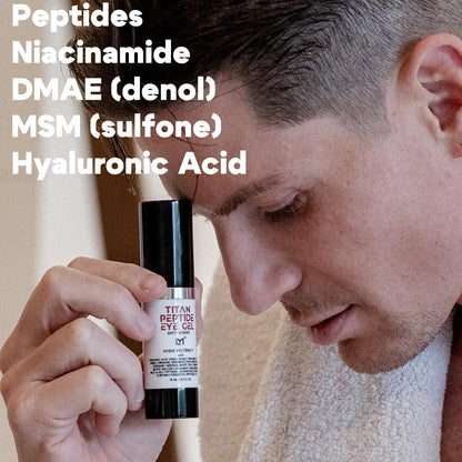 Titan Peptide Cooling Eye Gel – Mens Eye Cream – Anti-Aging Bags & Dark Circle – Eye Bags Treatment for Men – High Potency – Puffy Eyes Treatment for Men – Peptides, HA, DMAE, MSM – Unscented