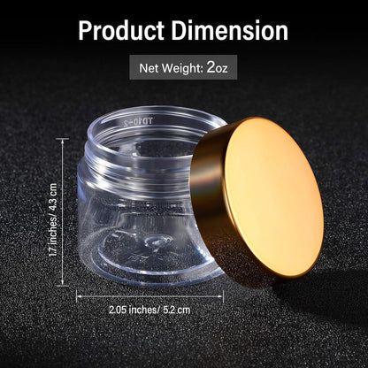 SATINIOR 24 Pieces Empty Clear Plastic Jars with Lids Round Storage Containers Wide-Mouth for Beauty Product Cosmetic Cream Lotion Liquid Butter Craft and Food (Gold Lid, 2 oz)