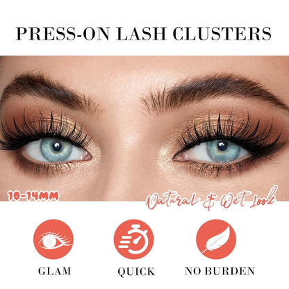 GAQQI Self Adhesive Eyelashes Lash Clusters, Press on Lashes 10-14mm Natural Manga Cluster Lashes, Reusable No Glue Lashes C Curl, NEW-TECH Thin Flakes Pre Glued Eyelashes Clusters (PG25)