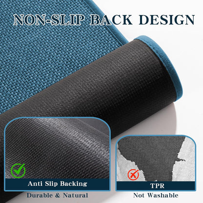 chakme Bathroom Rugs Mat 32x17, Ultra Thin Non Slip Bath Mat Quick Dry Absorbent Bath Mat for Bathroom Floor, (Dark Blue, 32"x17")