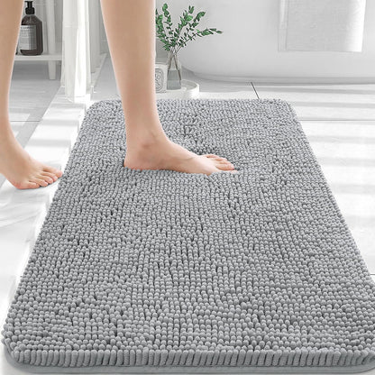 OLANLY Bathroom Rugs 30x20, Extra Soft Absorbent Chenille Bath Rugs, Rubber Backing Quick Dry, Machine Washable Bath Mats for Bathroom Floor, Tub and Shower, Home Decor Accessories, Light Grey