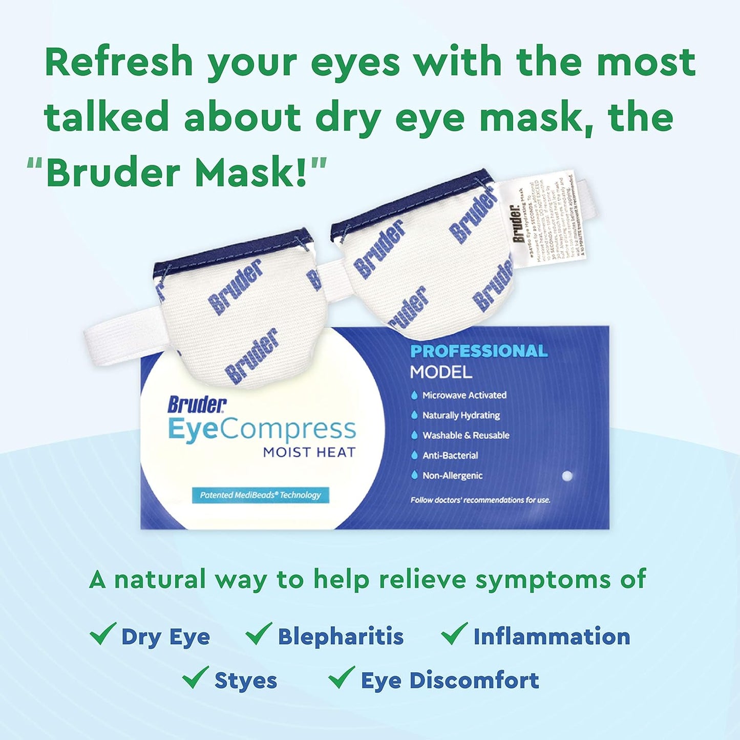 Bruder Moist Heat Compress | Microwave Activated Mask | Reusable, Washable, Non-allergenic | Fast Acting Relief for Dry Eye and Other Irritations | (Pack of 2)