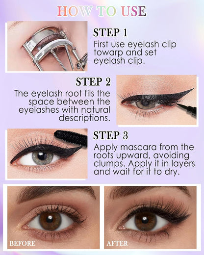 Purple Mascara Liquid Eyeliner Set, Update Longlasting Waterproof Color Eye Liner Pen, 5D Silk Fiber Colored Mascara Volume and Length, Halloween Party Stage Use Eye Makeup Gift Kit for Women Girl-05