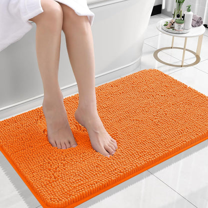 OLANLY Bathroom Rugs 24x16, Extra Soft Absorbent Chenille Bath Rugs, Rubber Backing Quick Dry, Machine Washable Bath Mats for Bathroom Floor, Tub and Shower, Home Decor Accessories, Orange