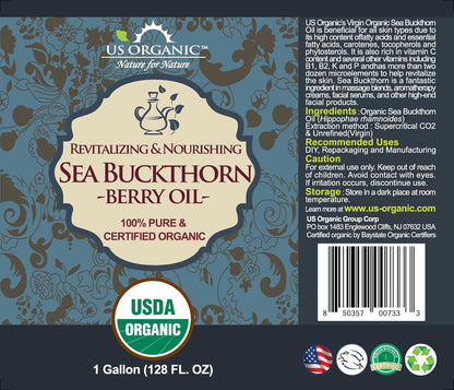 US Organic Sea Buckthorn Berry (Fruit) Oil Bulk pack, USDA Certified Organic,100% Pure & Natural, Supercritical CO2 extracted, Virgin, Unrefined (128 oz (1 Gallon))