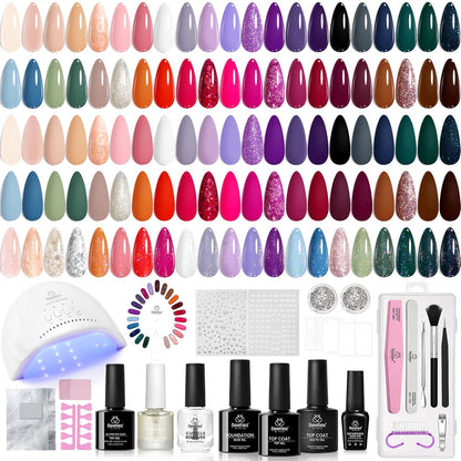 Beetles Gel Nail Polish Kit with Uv Light, 75PCS Gel Polish Starter Kit with Base Top Coat Exquisite 45 Colors Femininity Burgundy Red Green Nude Polish Nail Art Gift for Women