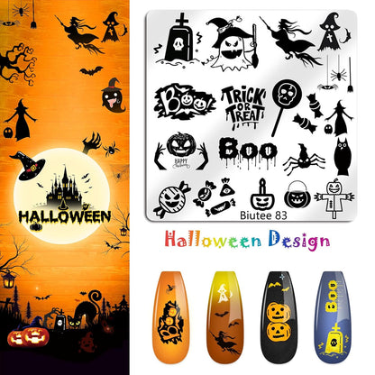 Biutee Nail Stamping Plate 15PCS Nail Stamper Kit Nail Art Stamping Plates Set with Nail Stamper, Scraper & Storage Bag, Nail Stamping Kit Star Bowknot Love Butterfly Leaf Halloween Design Template