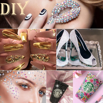 Canvalite 2784Pcs Champagne Rhinestones Flat Back Gems, Nail Rhinestones Gems with Jewelry Glues Pick Up Tweezers and Rhinestone Picker Dotting Pen, Nail Art Tools for Nails, Clothes, Face, Craft